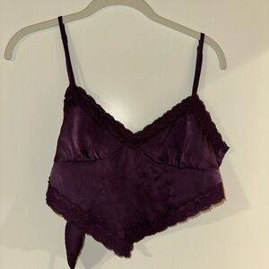 Purple Satin Tie Back Crop Top